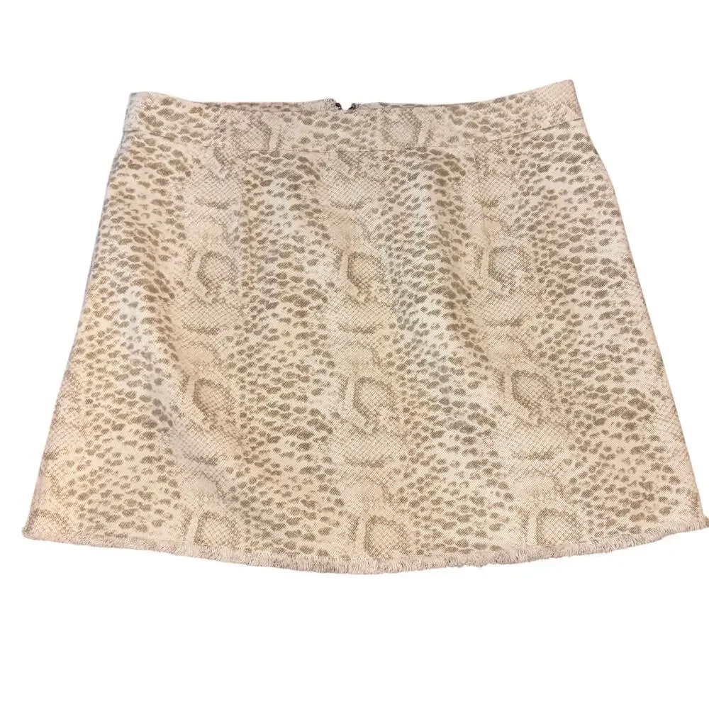 Snakeskin Print Full Zip Mini Skirt Cream Gray Size Large Animal Print She + Sky